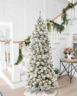 7.5ft Slender Flocked Pine Christmas Tree with 350 LED Lights