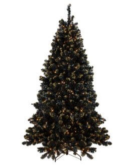 Pre-Lit LED Black Crystal Pine with Gold Glitter Artificial Christmas Tree – 7.5 ft Clear Lights